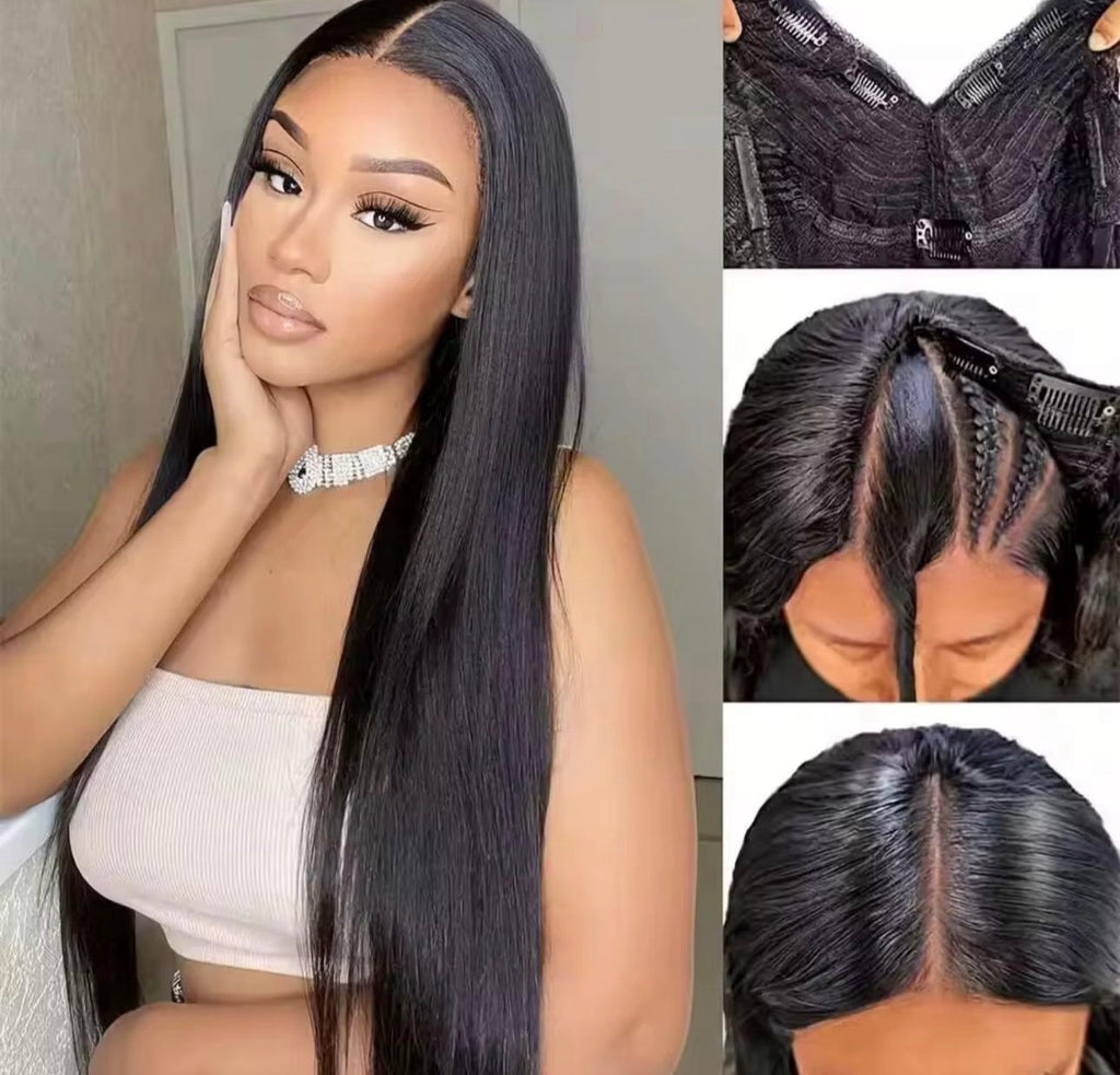 Natural V-part Virgin Wig
