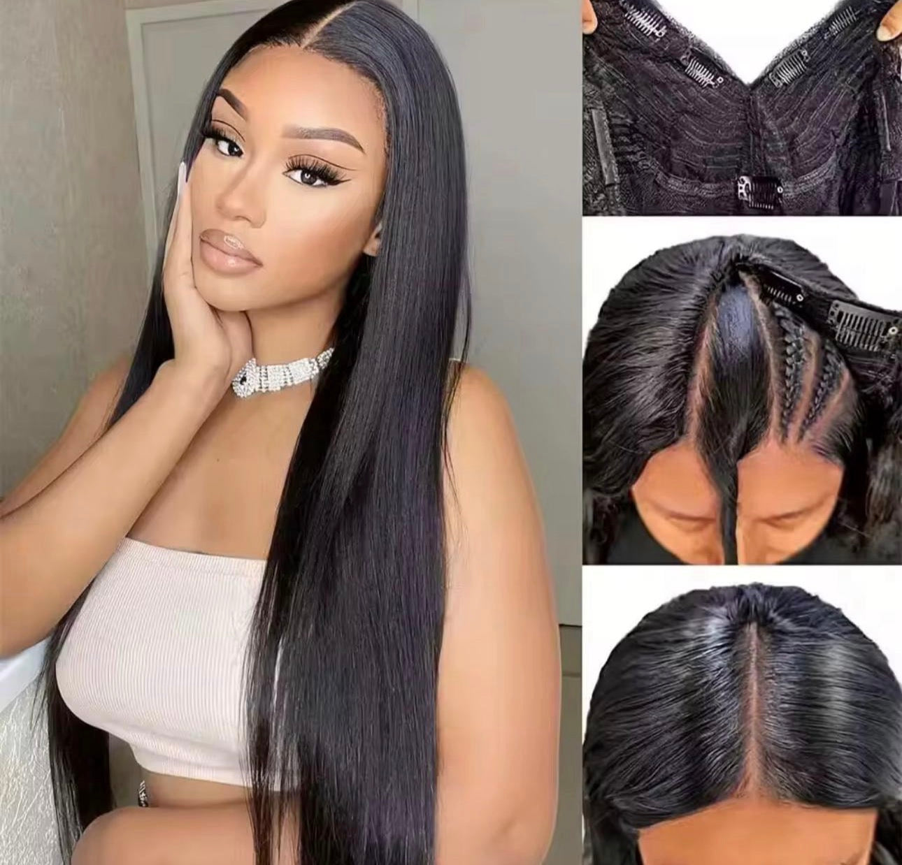 Natural V-part Virgin Wig